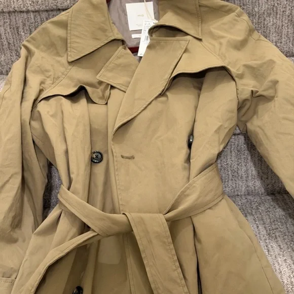 Mango MNG- khaki olive muted green trench coat jacket - Picture 3 of 7